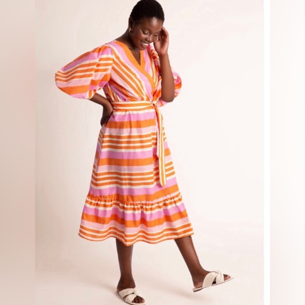 Eloquii puff sleeve striped midi dress